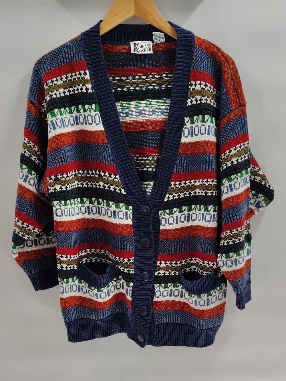 Vintage Jeans Wear Button Front Cardigan Sweater Large Acrylic Eclectic Grandpa